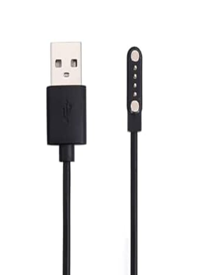 Black Smart Watch Charger Magnetic 4 Pin for Bluetooth Smart Watches GT88 G3 GT68 KW08 KW18 Y3 KW88 KW98 KW99 KW28 FS08 GV68 KW06 USB Charging Cable (7.62 spaciny)